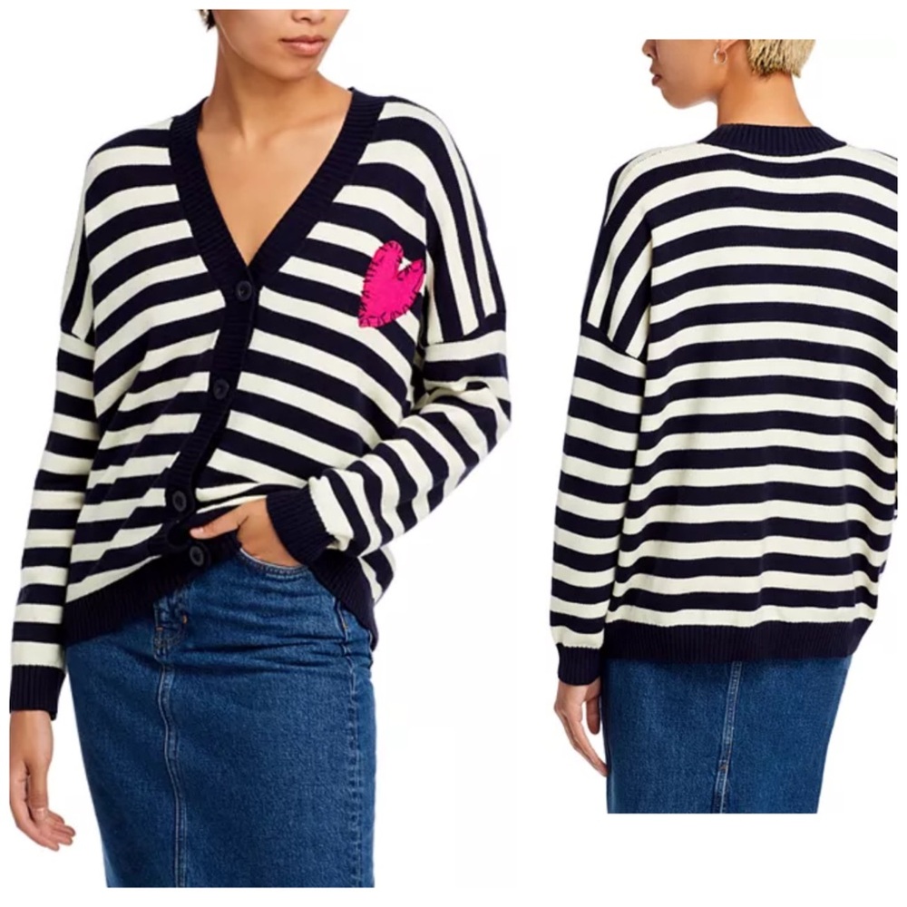Aqua X Kerri Rosenthal Heart Patch Stripe Cardigan Sz XL Oversized Soft